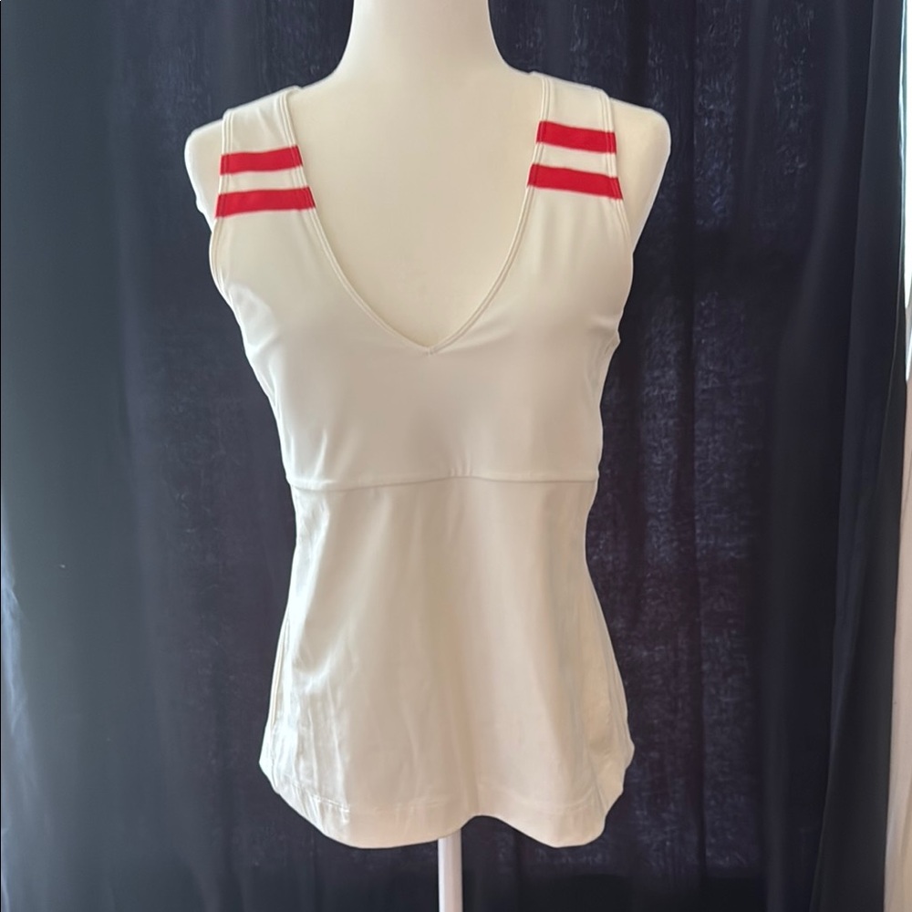 Tory Sport Cream Fitted Sleeveless Tank Top